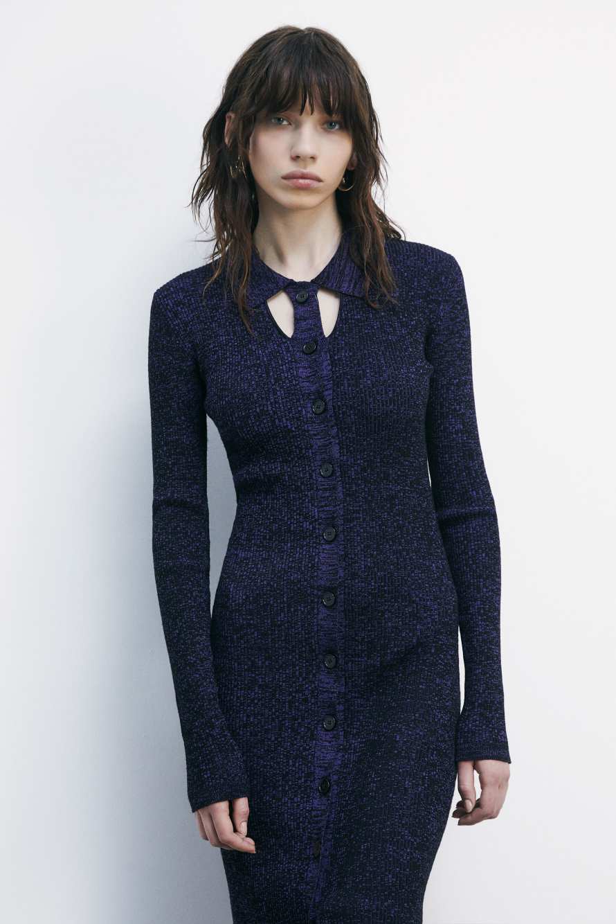 Трикотажное миди-платье с воротником, Фиолетовый, Patrizia Pepe