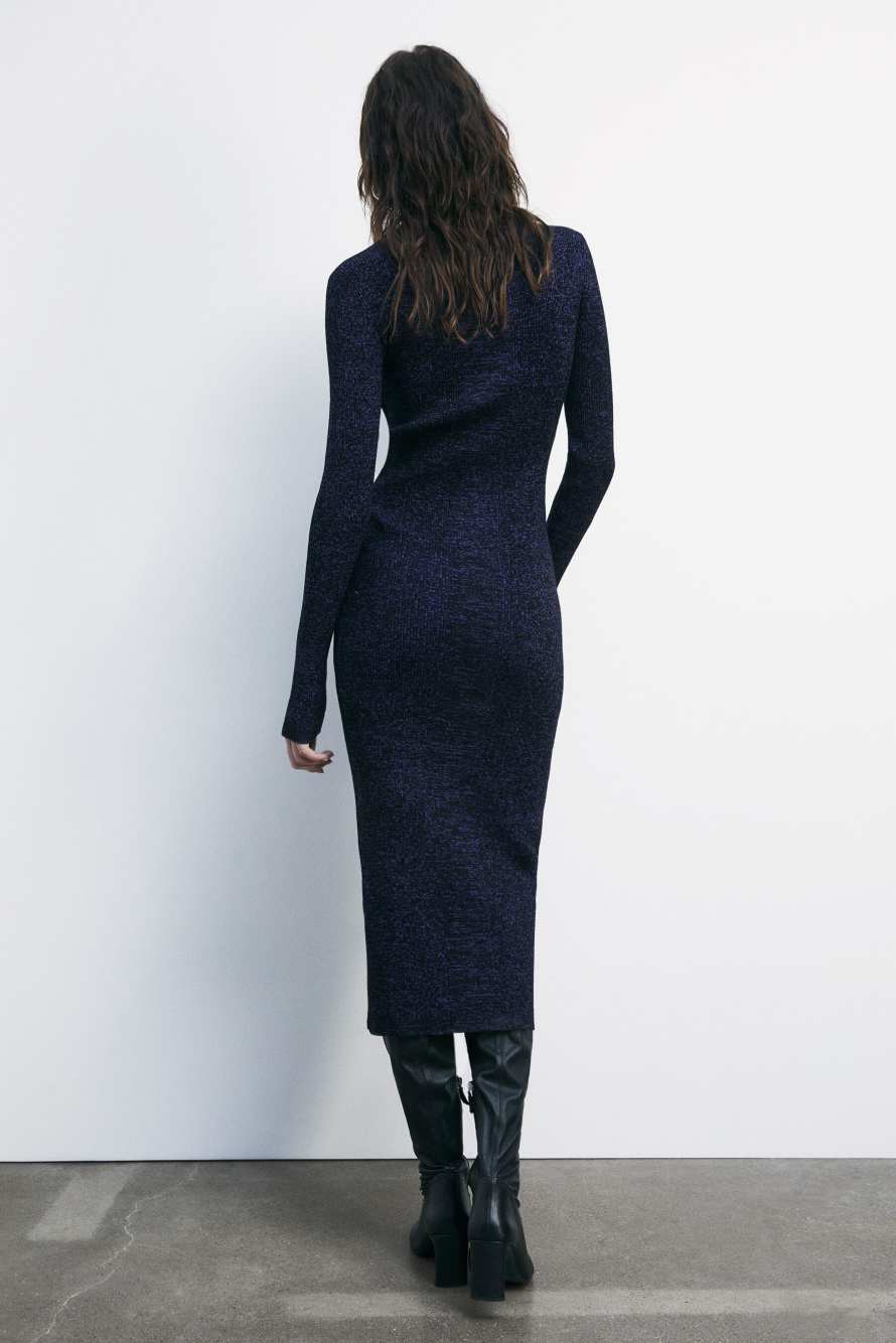 Трикотажное миди-платье с воротником, Фиолетовый, Patrizia Pepe