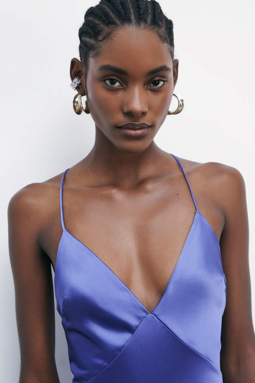 Long fluid dress in satin, Purple, Patrizia Pepe