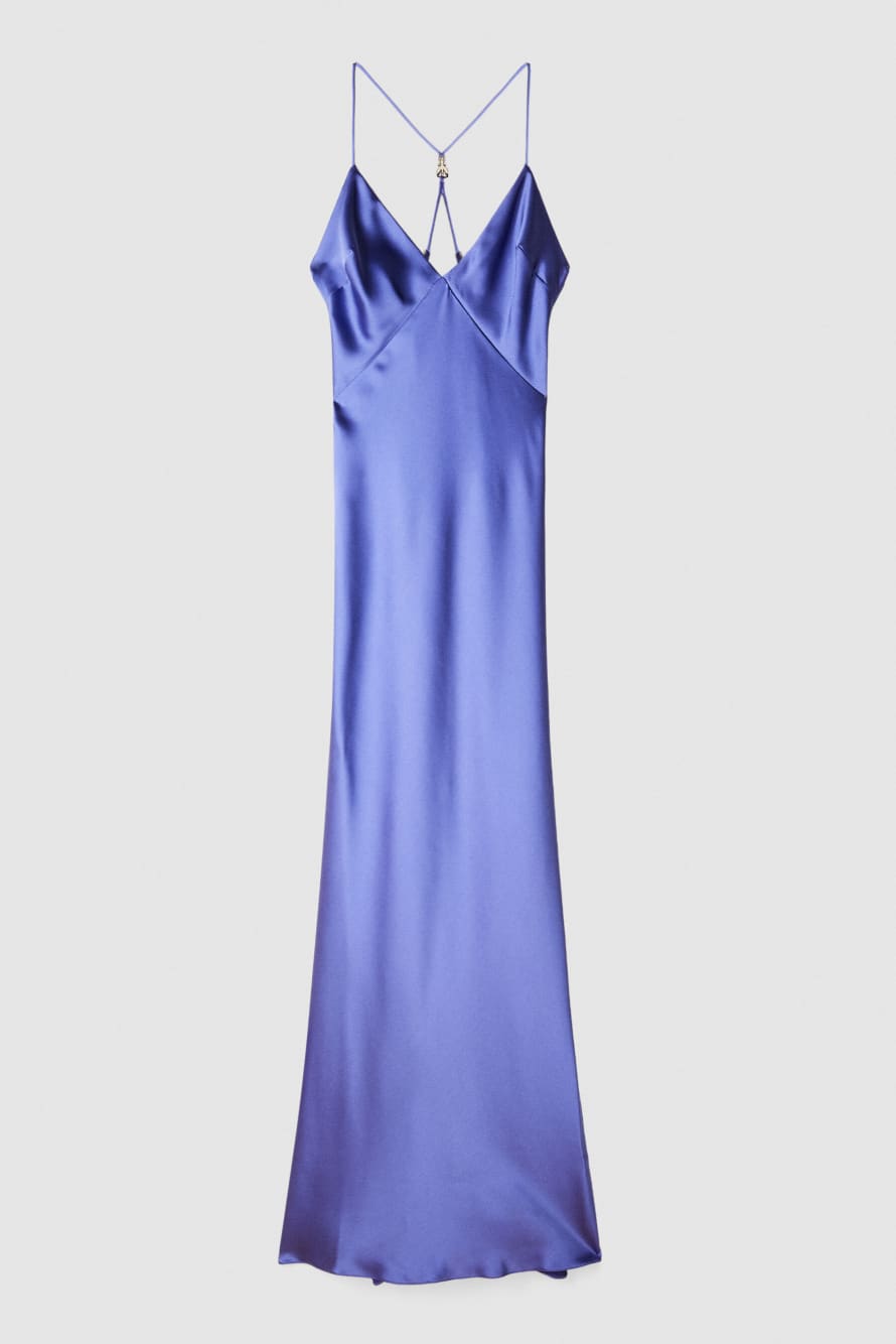 Long fluid dress in satin, Purple, Patrizia Pepe