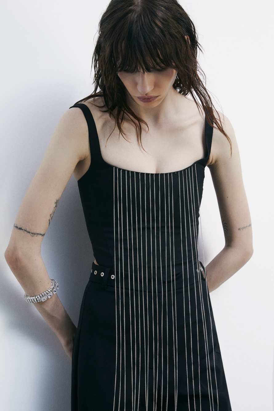 Bustier top with micro chains, Black, Patrizia Pepe