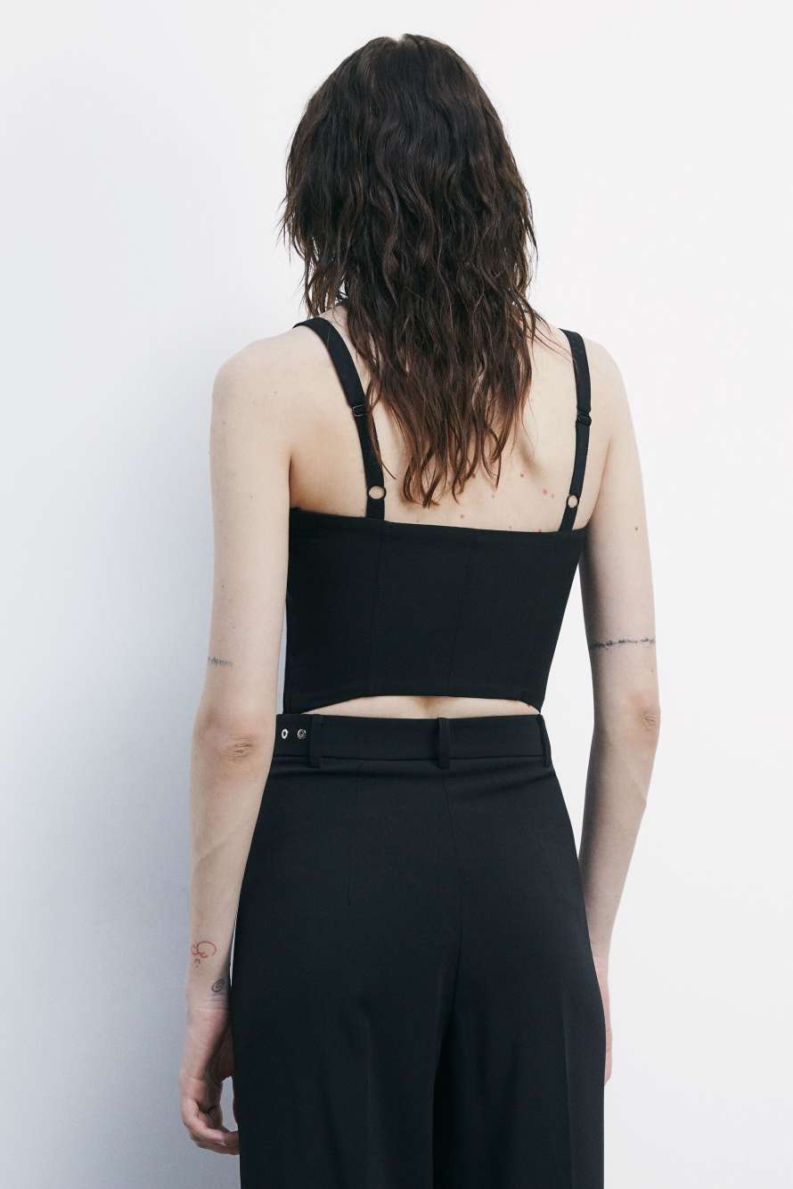 Bustier top with micro chains, Black, Patrizia Pepe