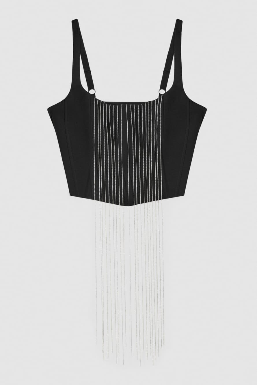 Bustier top with micro chains, Black, Patrizia Pepe
