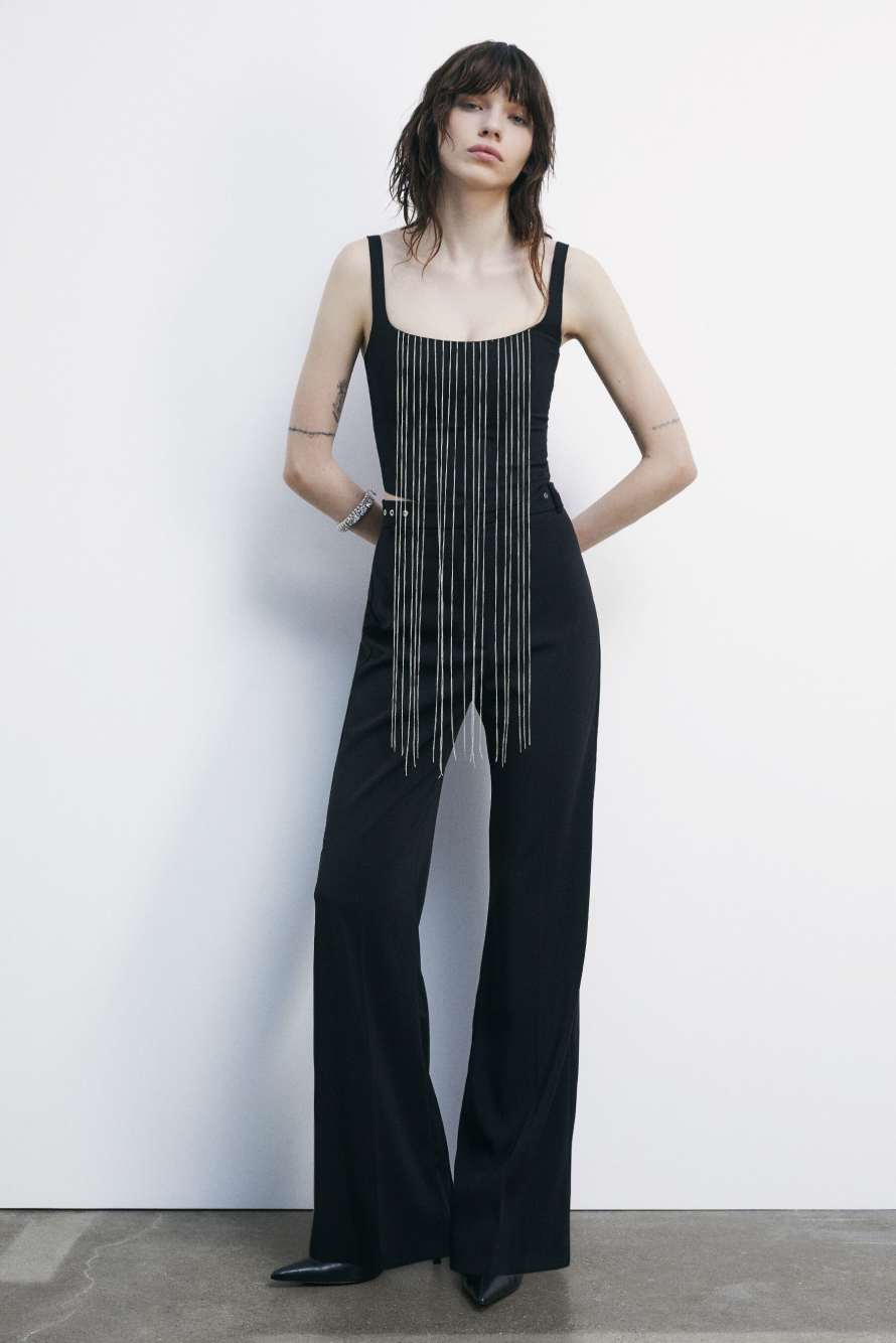 Bustier top with micro chains, Black, Patrizia Pepe