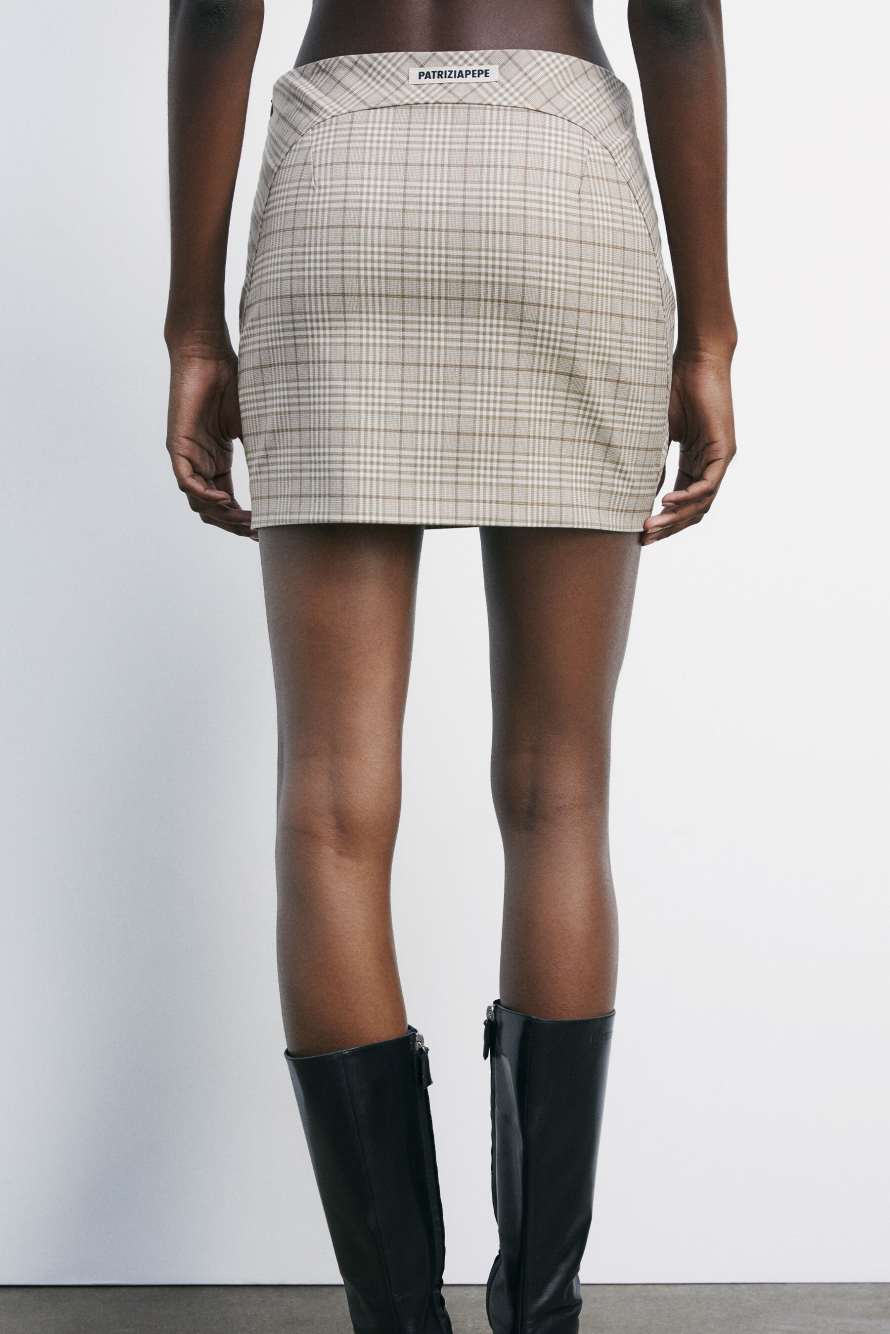 Low-waisted plaid mini skirt, Beige, Patrizia Pepe