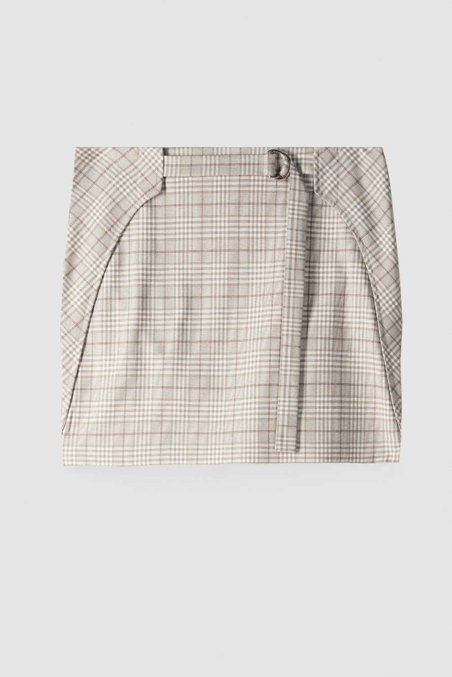Low-waisted plaid mini skirt, Beige, Patrizia Pepe