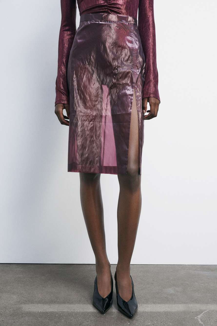 Sheer midi skirt in organza, Bordeaux, Patrizia Pepe