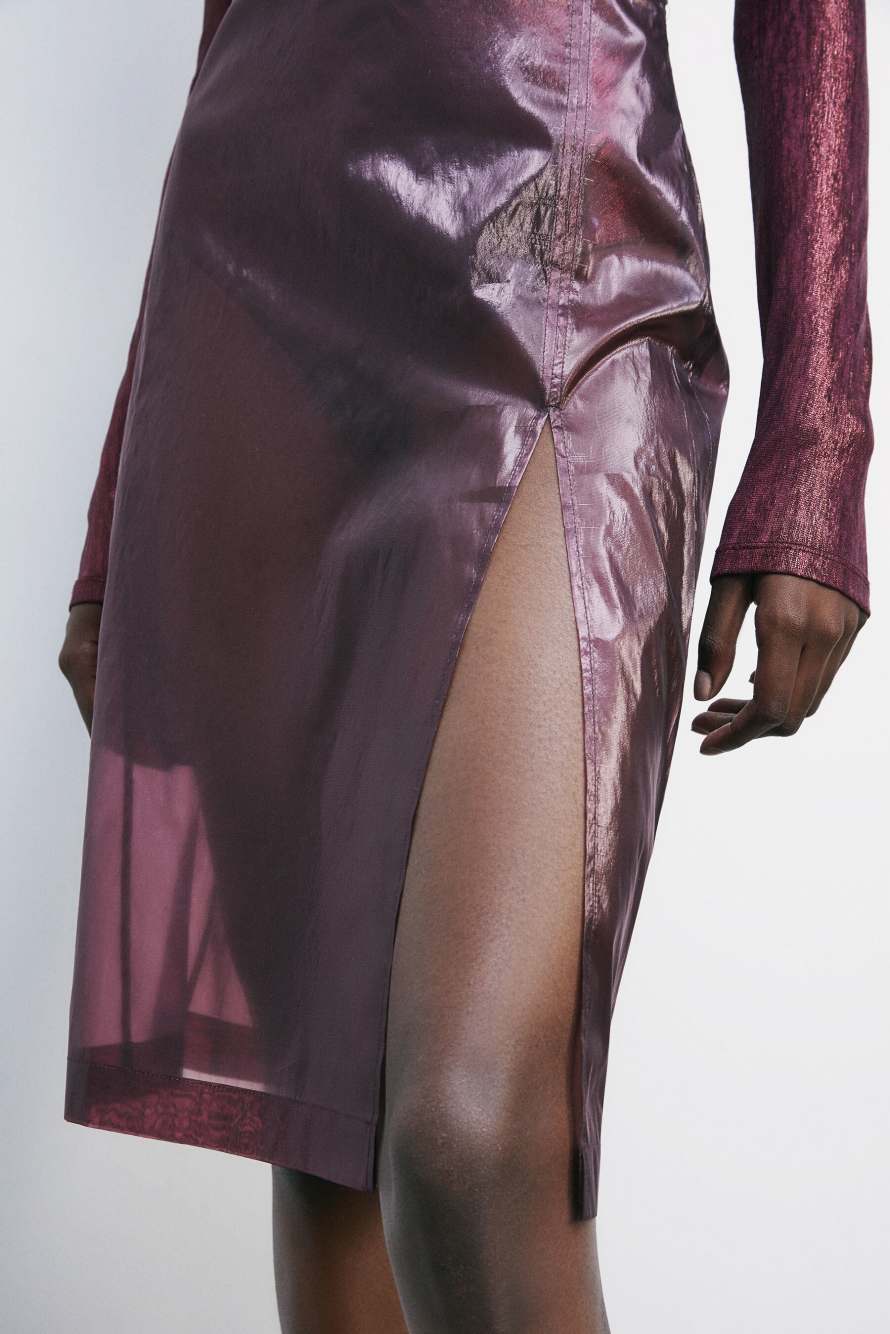 Sheer midi skirt in organza, Bordeaux, Patrizia Pepe