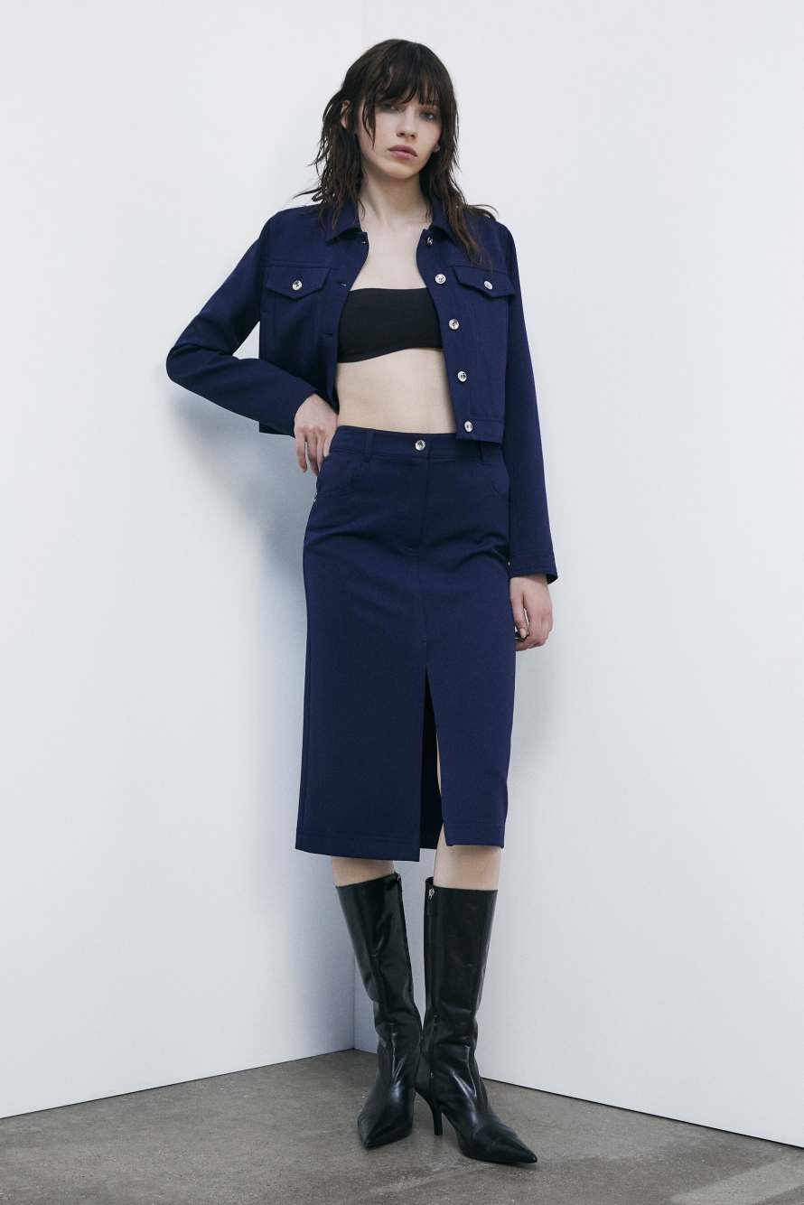 Midi skirt with denim effect, Blue, Patrizia Pepe