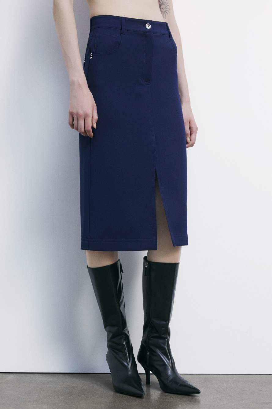 Midi skirt with denim effect, Blue, Patrizia Pepe