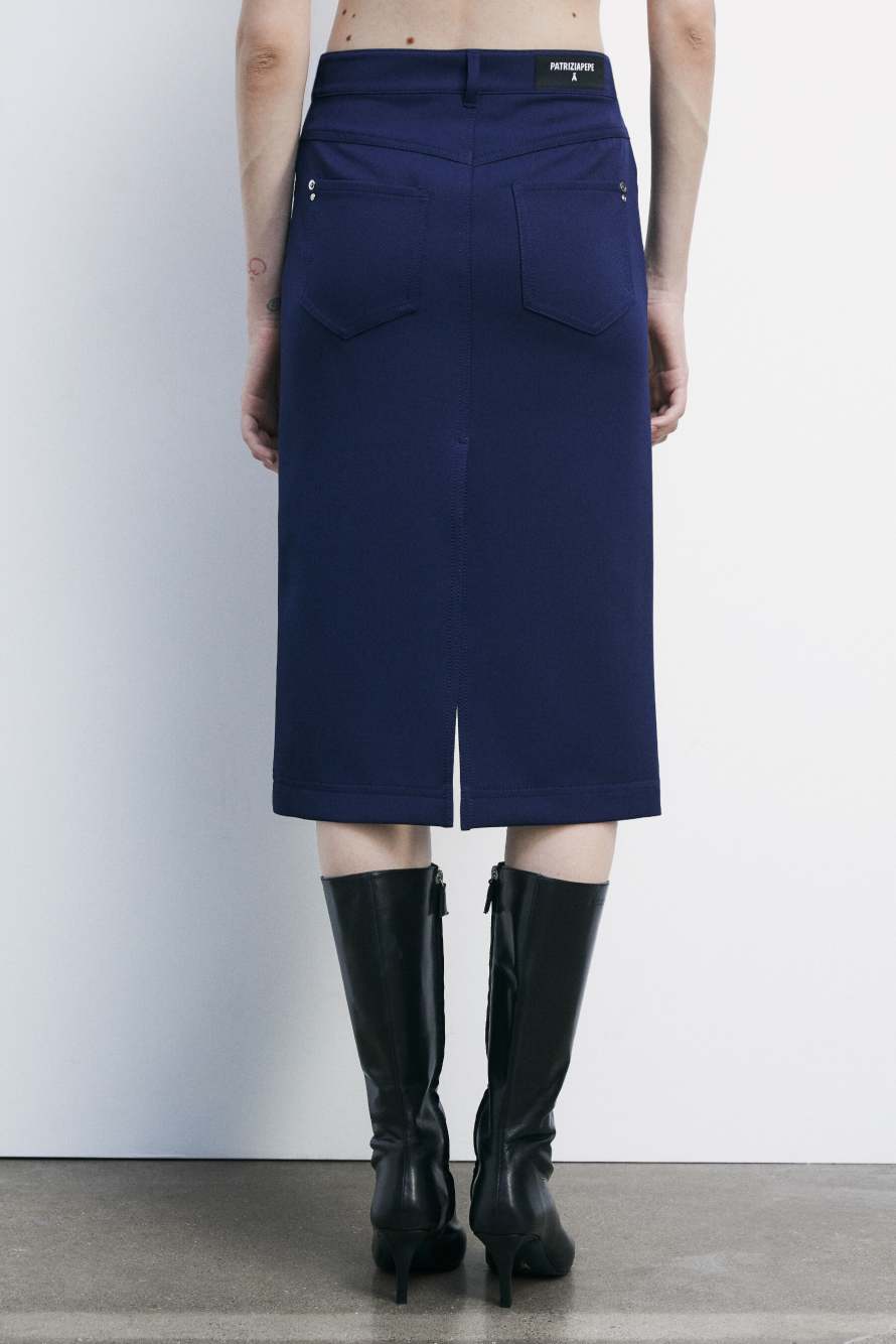 Midi skirt with denim effect, Blue, Patrizia Pepe