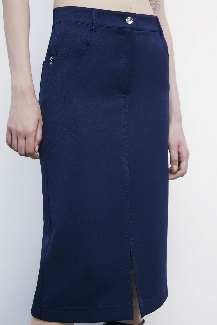 Midi skirt with denim effect, Blue, Patrizia Pepe
