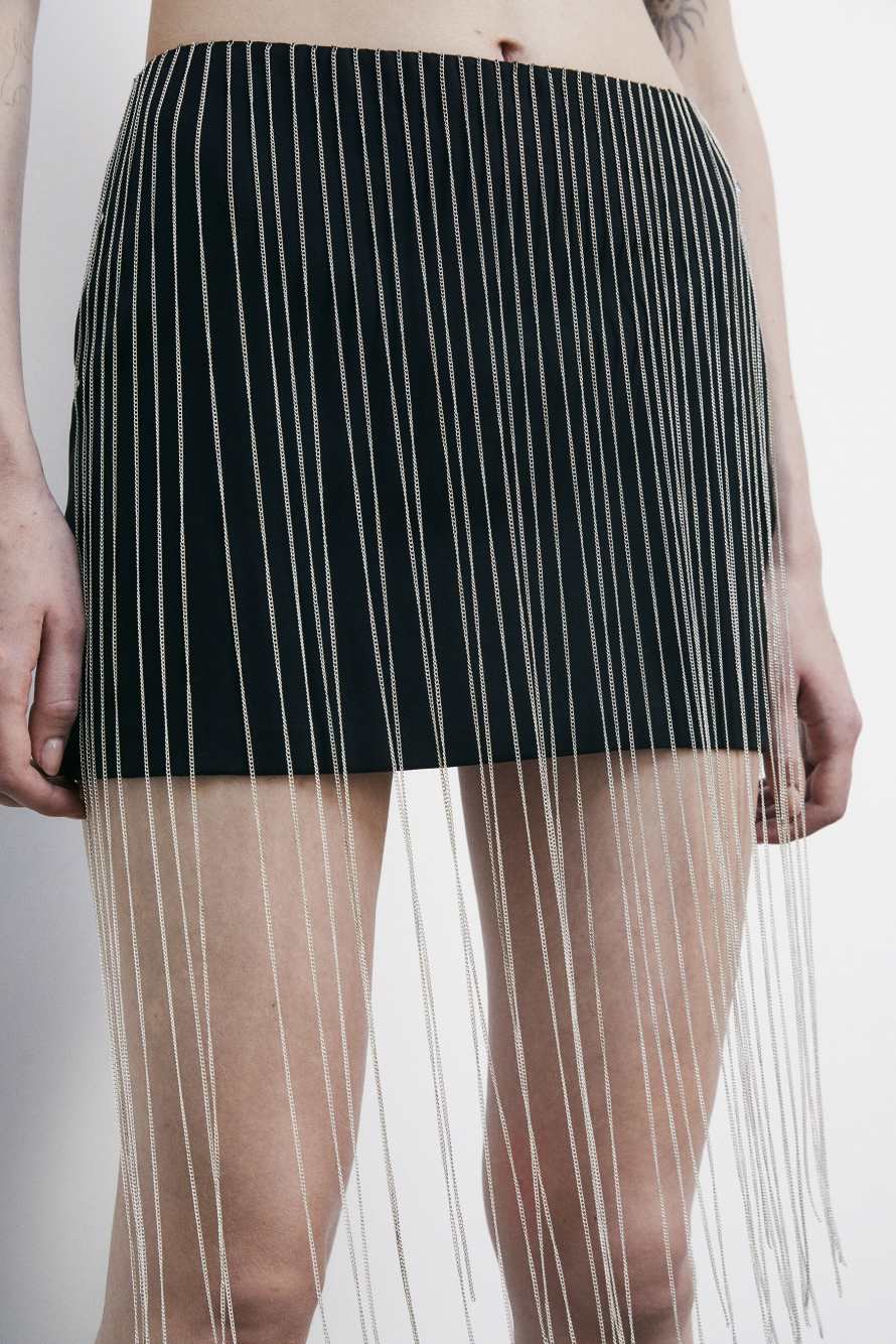 Mini skirt with micro chains, Black, Patrizia Pepe