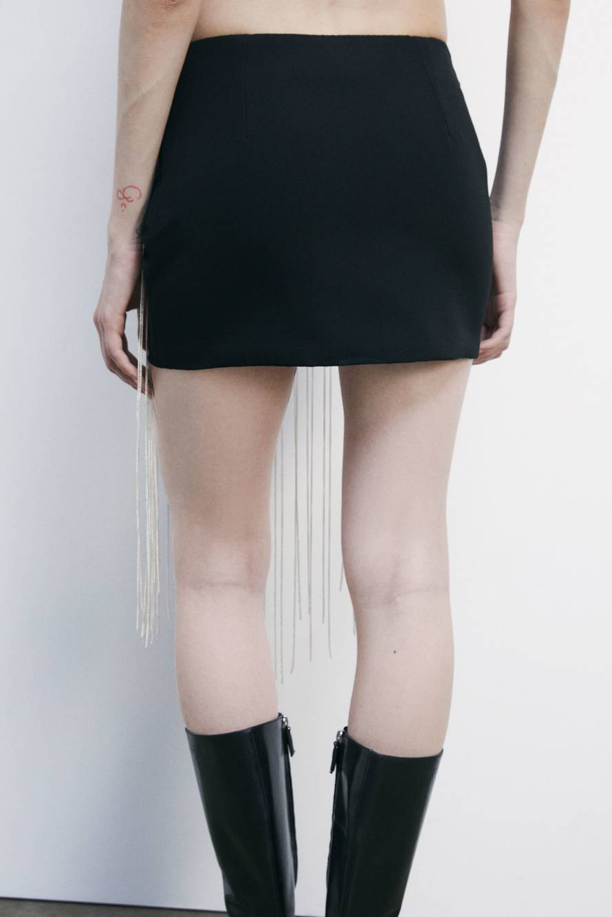 Mini skirt with micro chains, Black, Patrizia Pepe