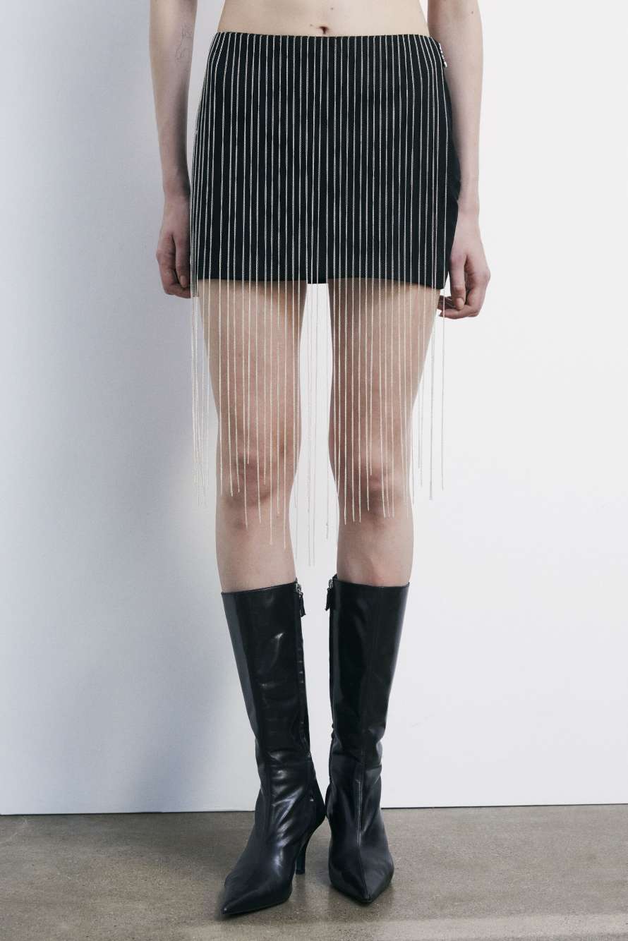 Mini skirt with micro chains, Black, Patrizia Pepe