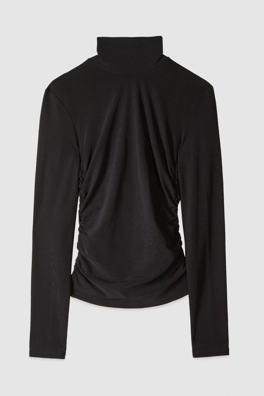 Turtleneck stretch jersey with draping, Black, Patrizia Pepe