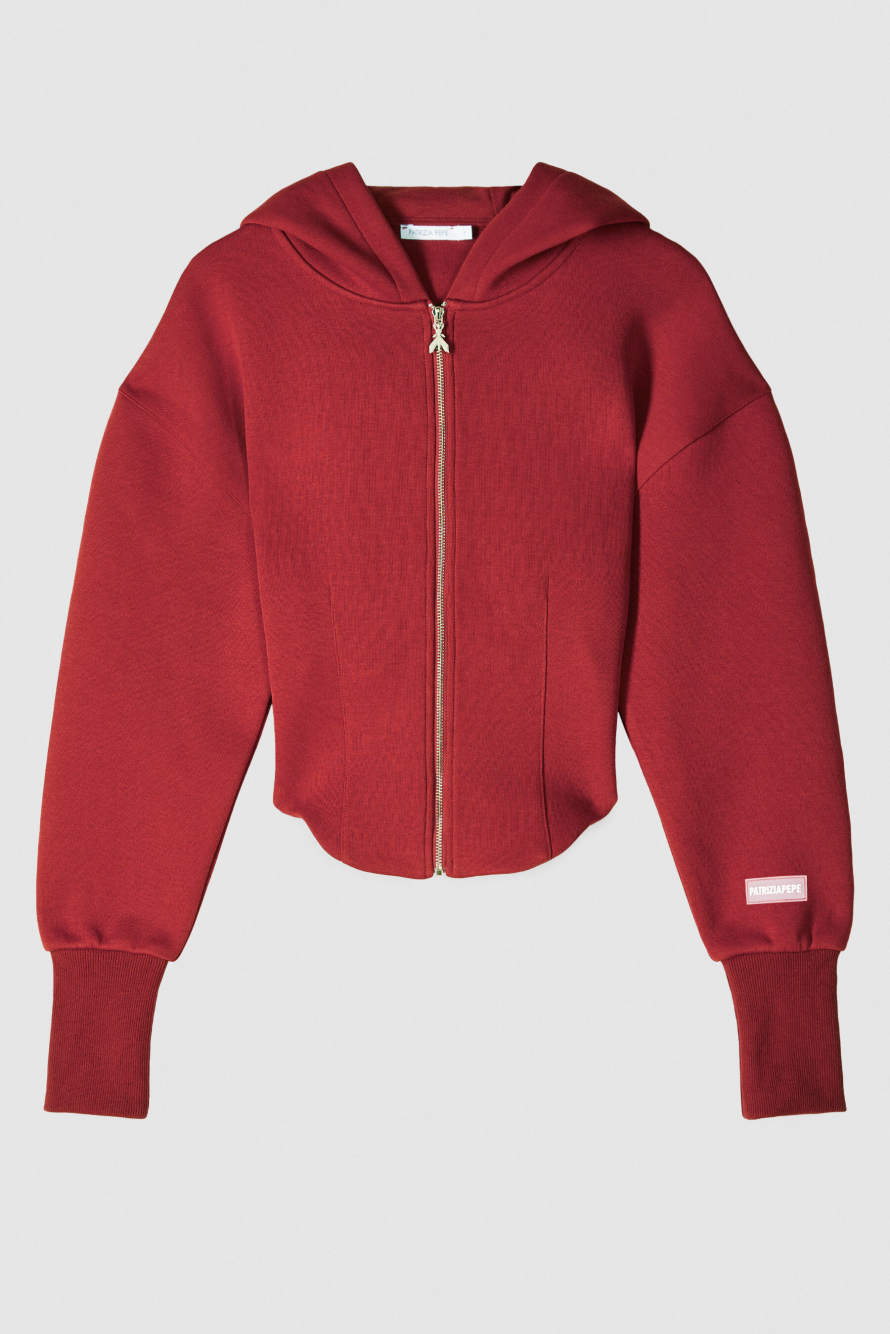 Sudadera cropped con capucha de tejido t&eacute;cnico, Rojo