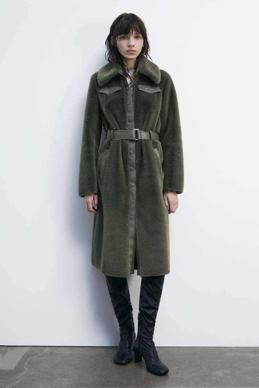 Мягкое миди-пальто с блестящими деталями, зелёный, Patrizia Pepe