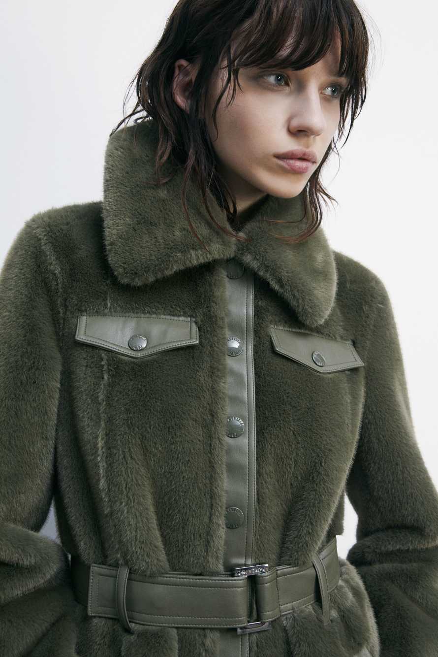 Мягкое миди-пальто с блестящими деталями, зелёный, Patrizia Pepe