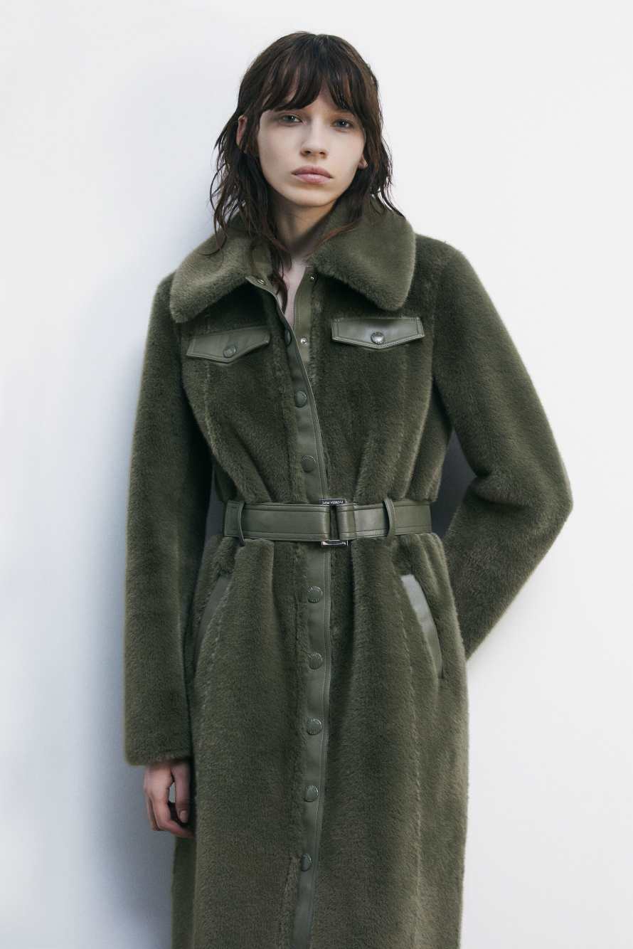 Мягкое миди-пальто с блестящими деталями, зелёный, Patrizia Pepe