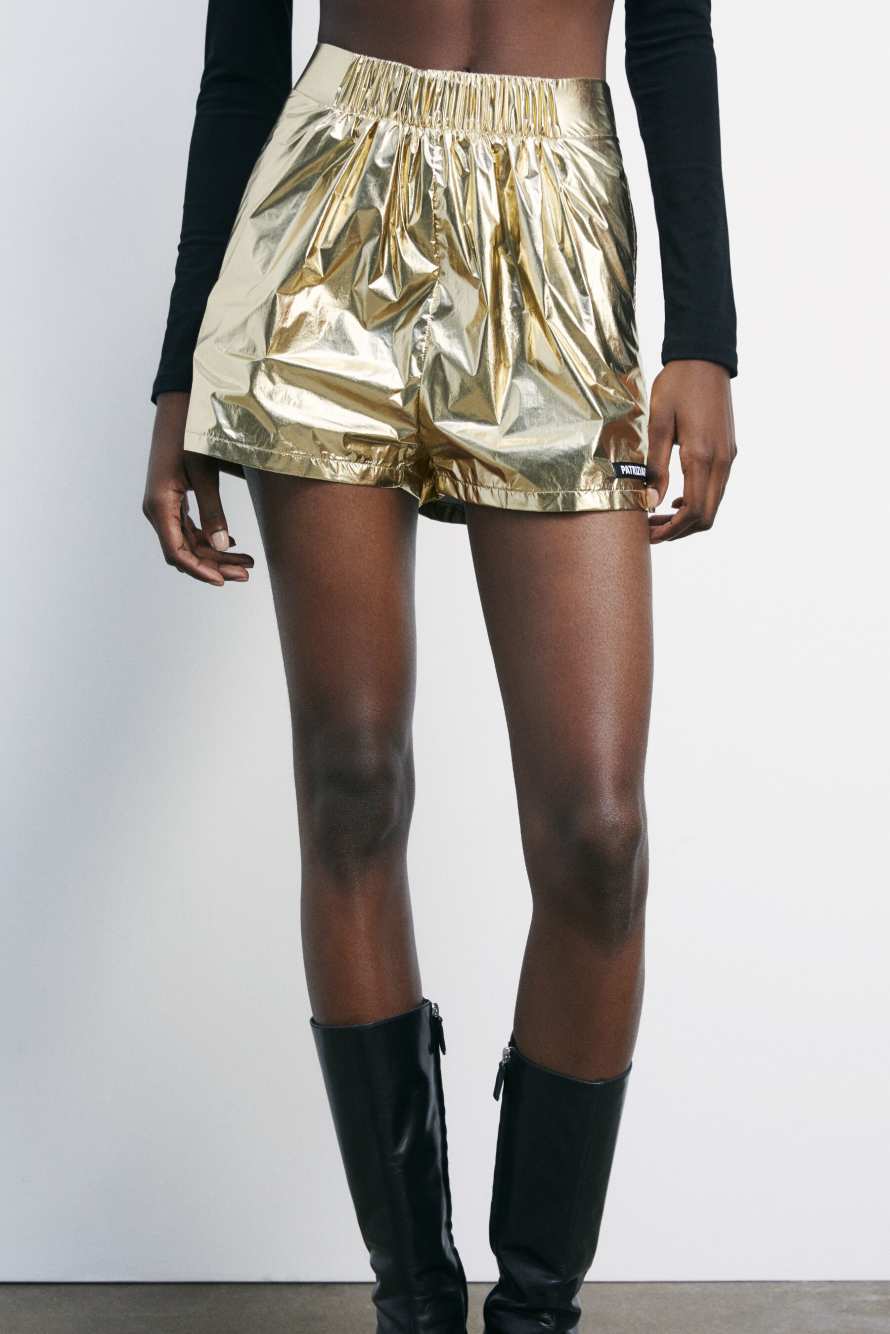 Shorts with shiny effect, Gold, Patrizia Pepe