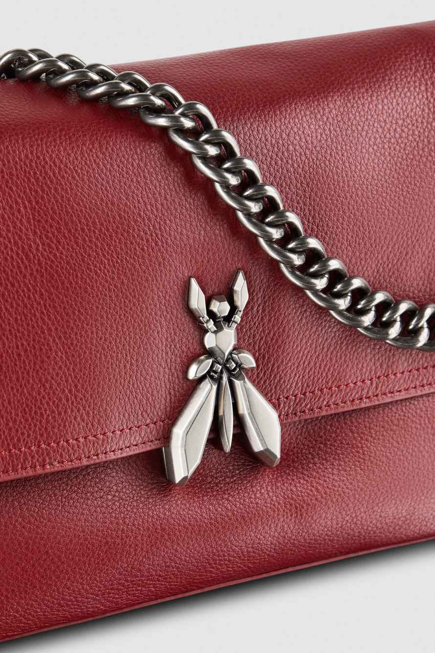 Medium &ldquo;ESSENTIAL&rdquo; Fly shoulder bag in leather with chain, Red, Patrizia Pepe