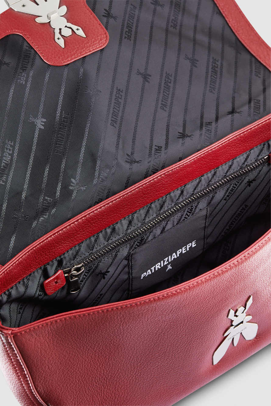 Medium &ldquo;ESSENTIAL&rdquo; Fly shoulder bag in leather with chain, Red, Patrizia Pepe