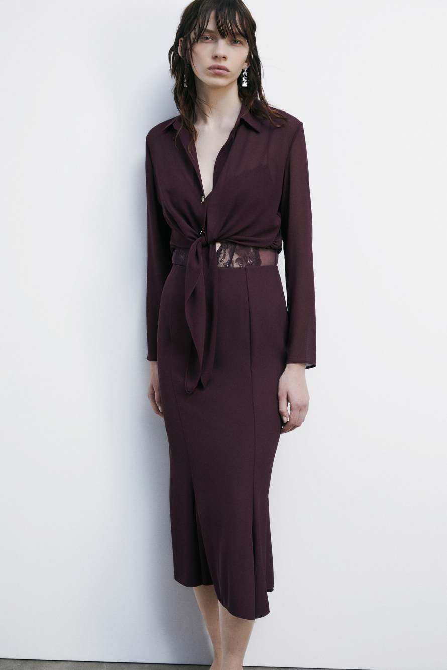 Short blouse with waist knot, Bordeaux, Patrizia Pepe