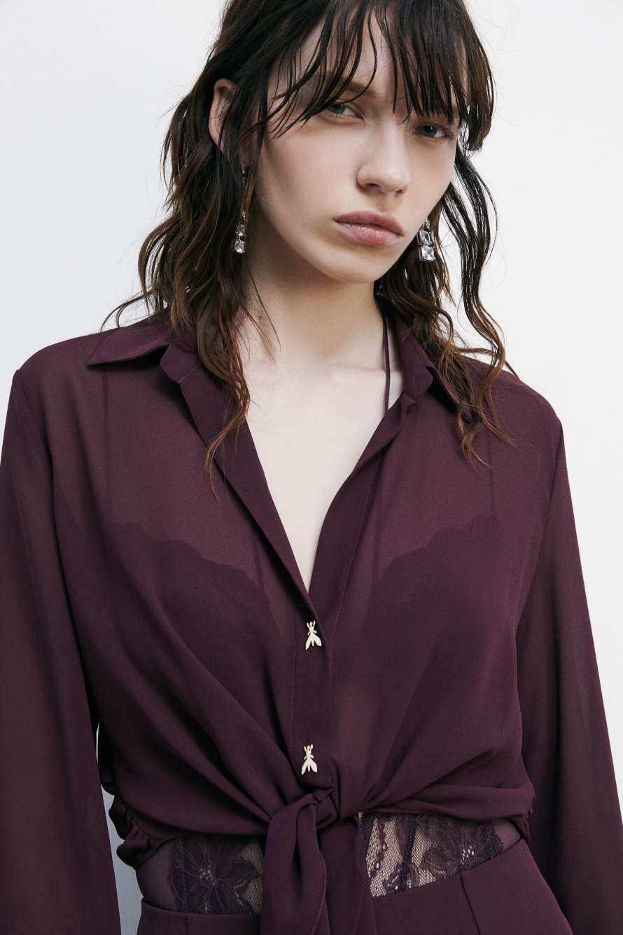 Short blouse with waist knot, Bordeaux, Patrizia Pepe