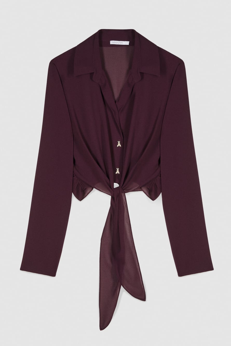 Short blouse with waist knot, Bordeaux, Patrizia Pepe