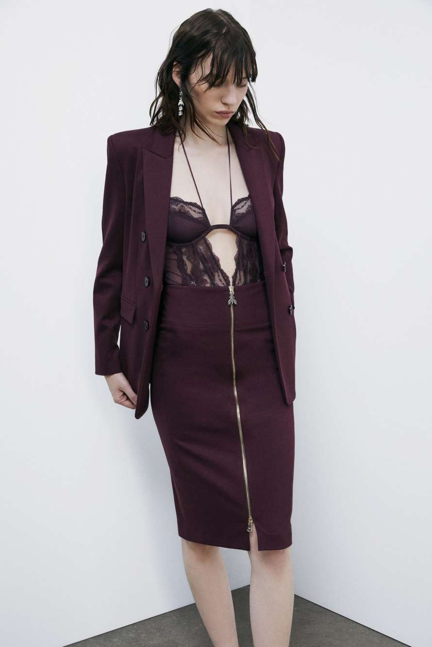 High-waisted midi skirt with zip, Bordeaux, Patrizia Pepe