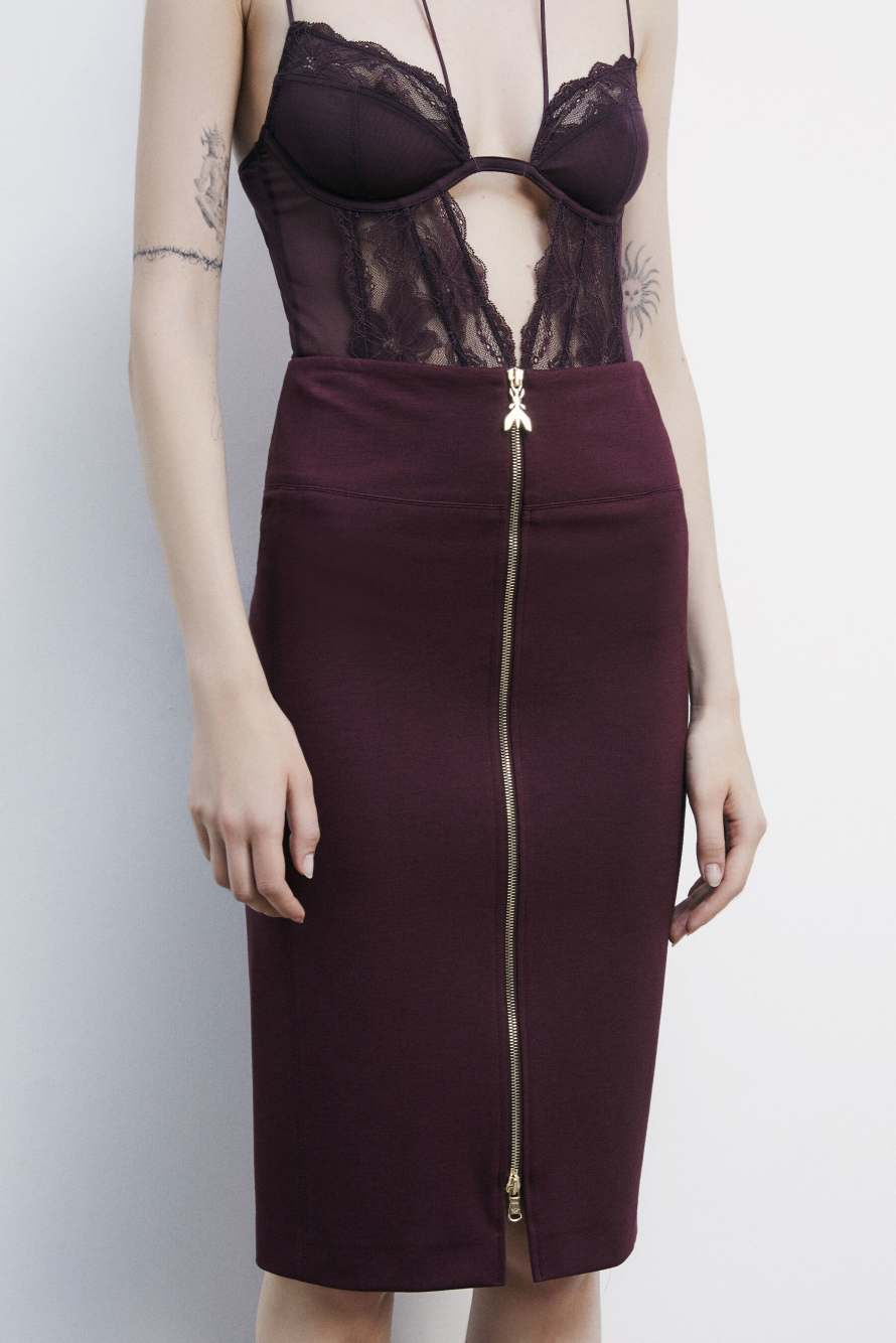 High-waisted midi skirt with zip, Bordeaux, Patrizia Pepe