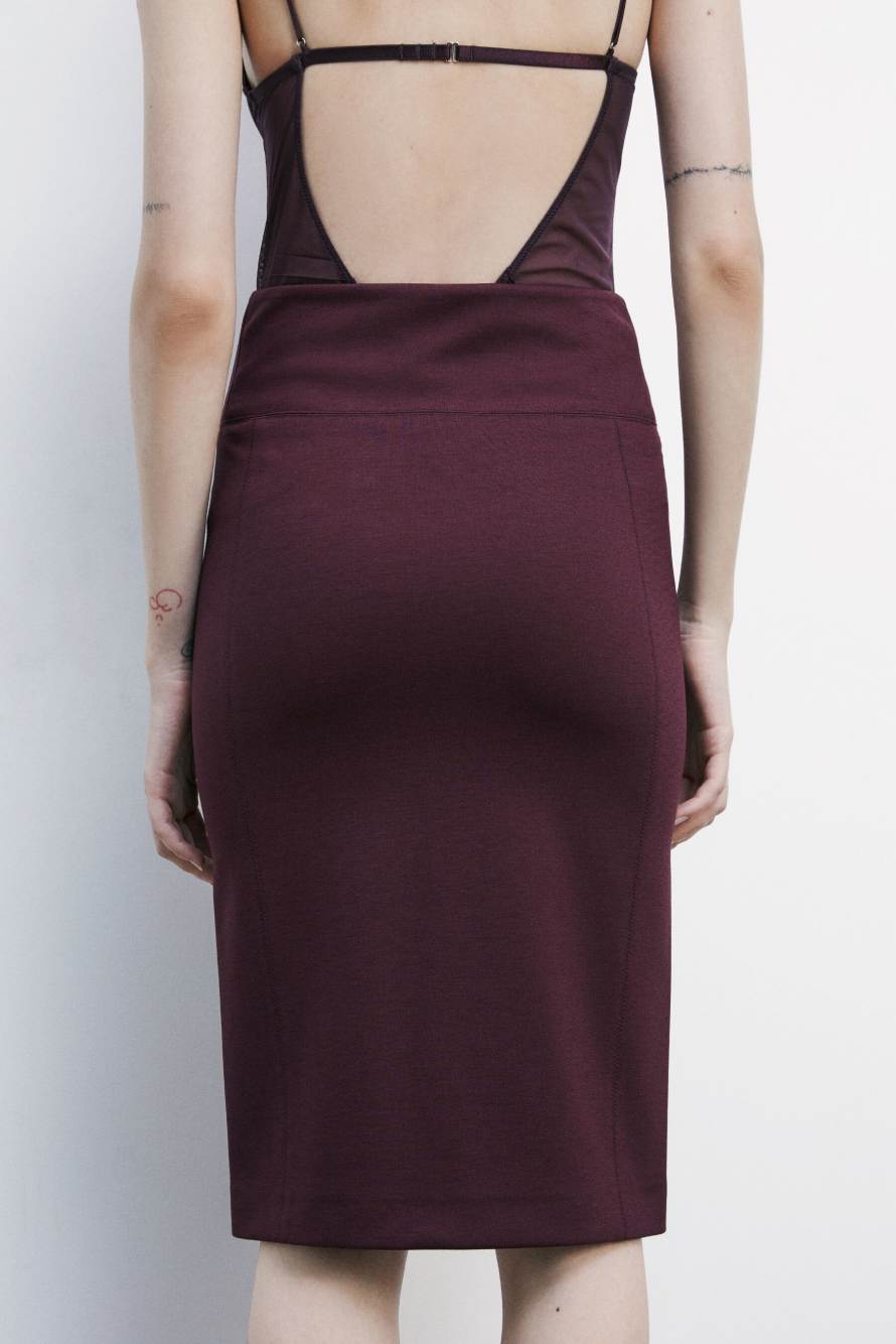 High-waisted midi skirt with zip, Bordeaux, Patrizia Pepe
