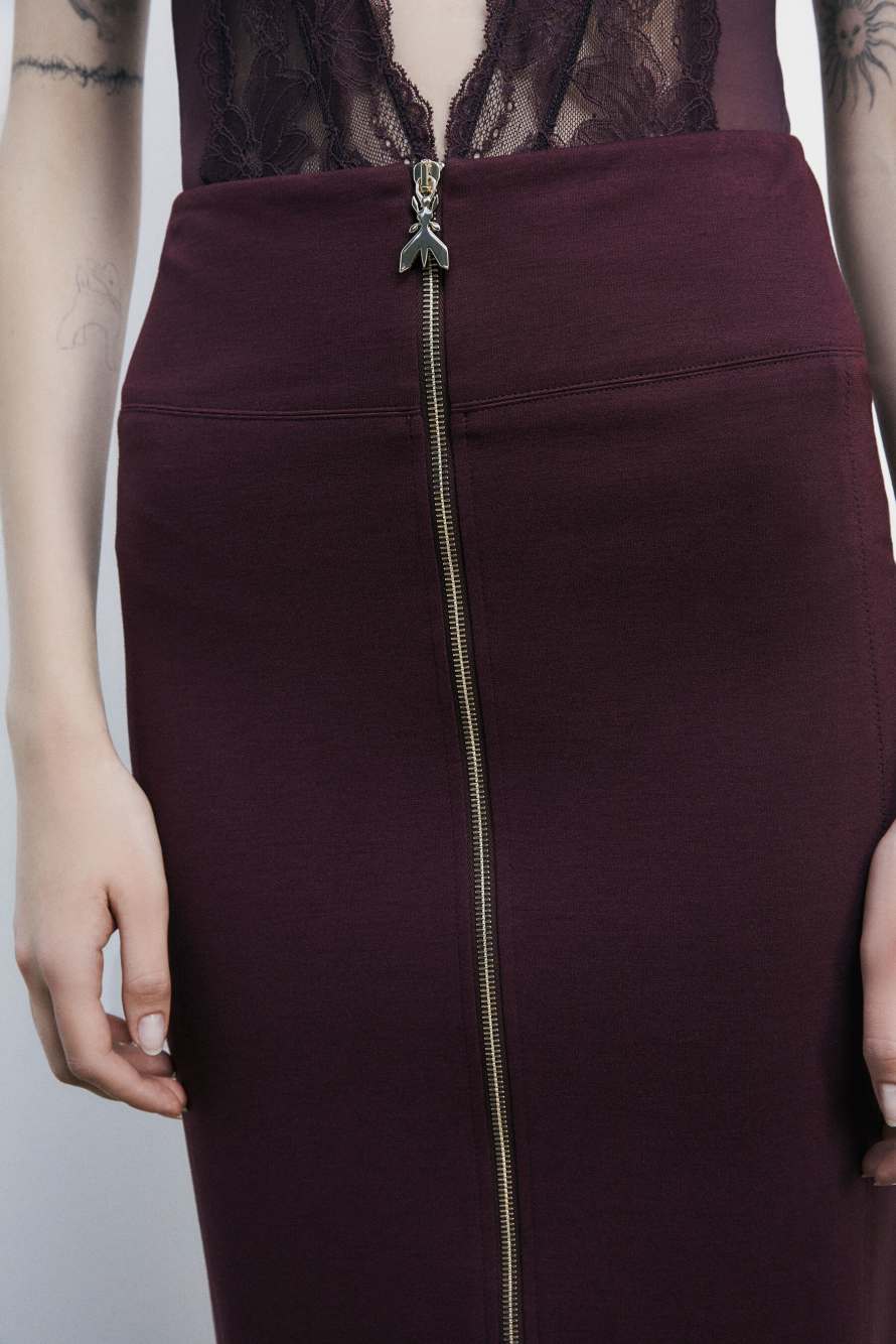High-waisted midi skirt with zip, Bordeaux, Patrizia Pepe