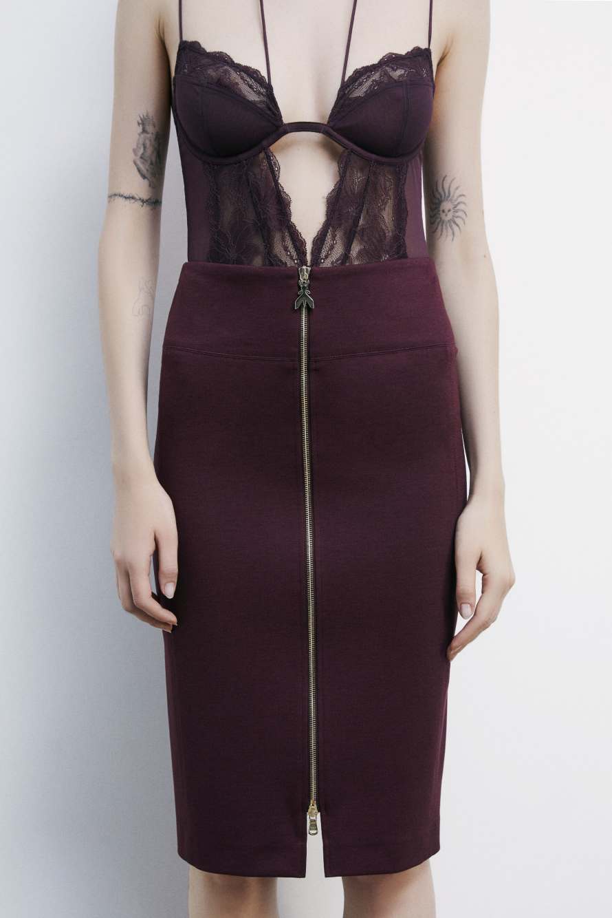 High-waisted midi skirt with zip, Bordeaux, Patrizia Pepe