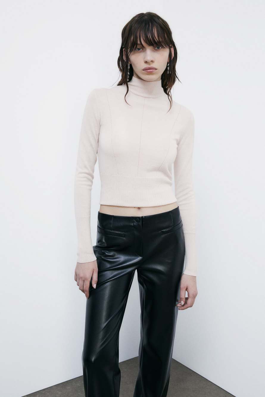 Turtleneck in pure wool with embrioidery, Beige, Patrizia Pepe