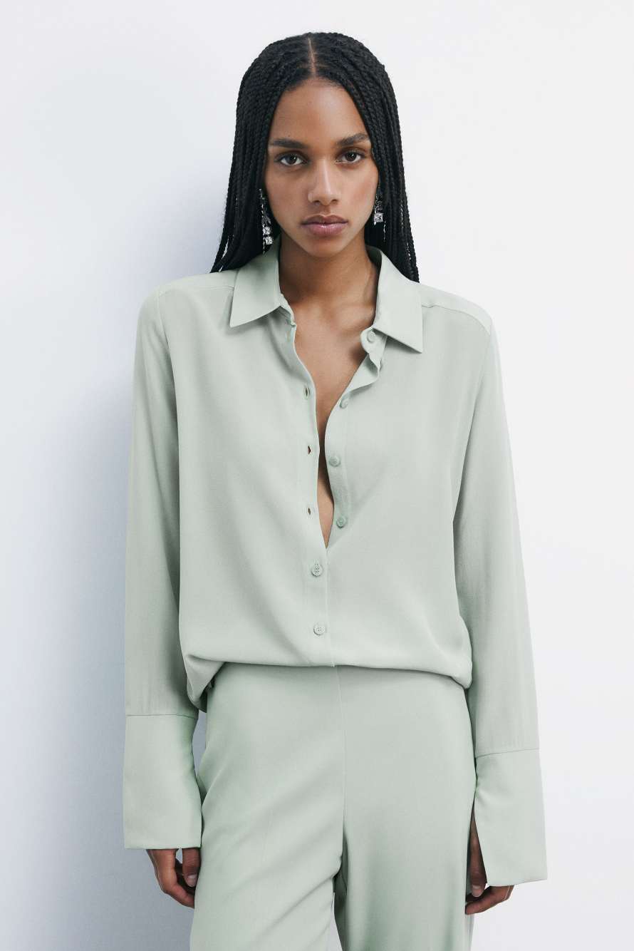 Regular fit silk crepe shirt, Green, Patrizia Pepe