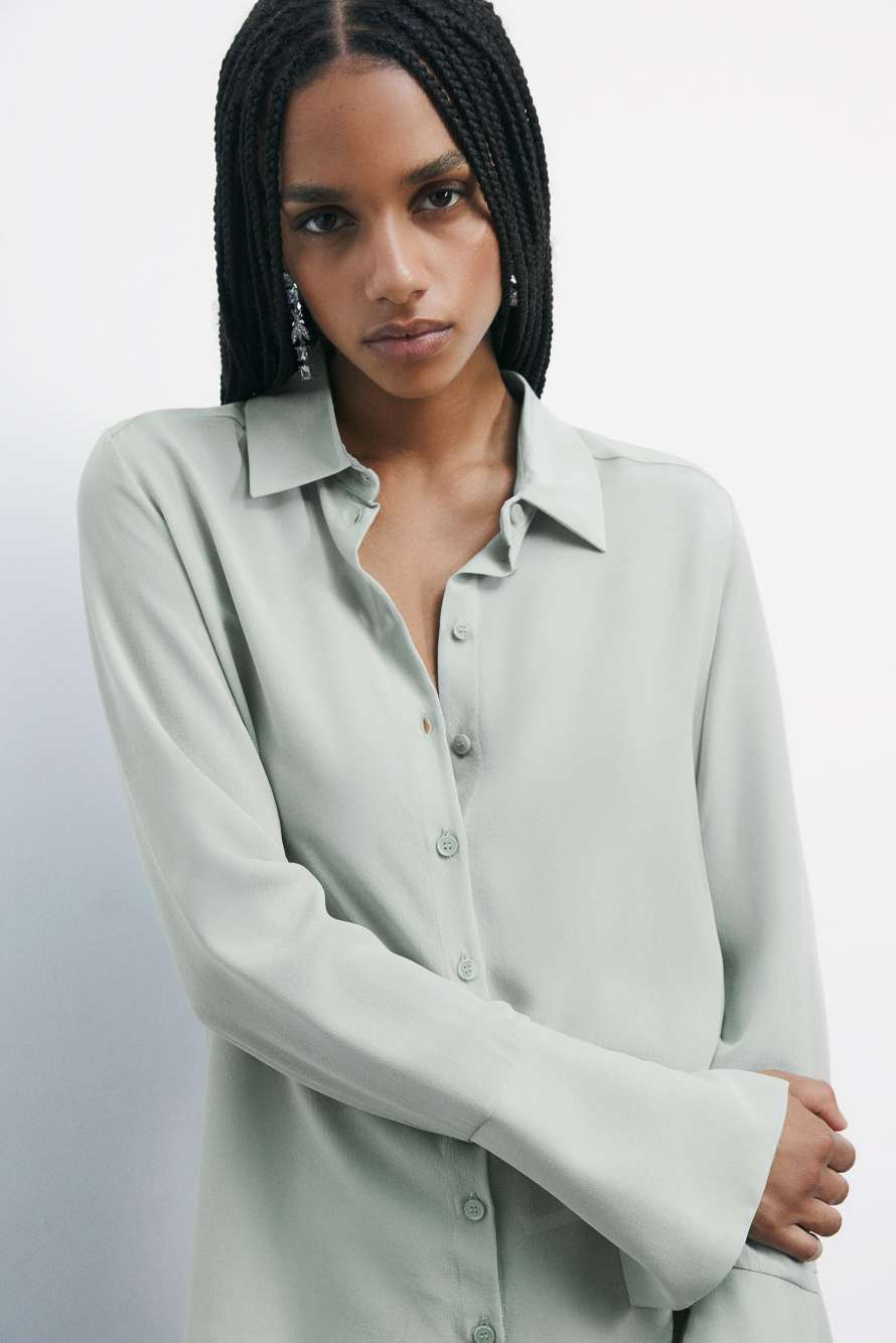 Regular fit silk crepe shirt, Green, Patrizia Pepe