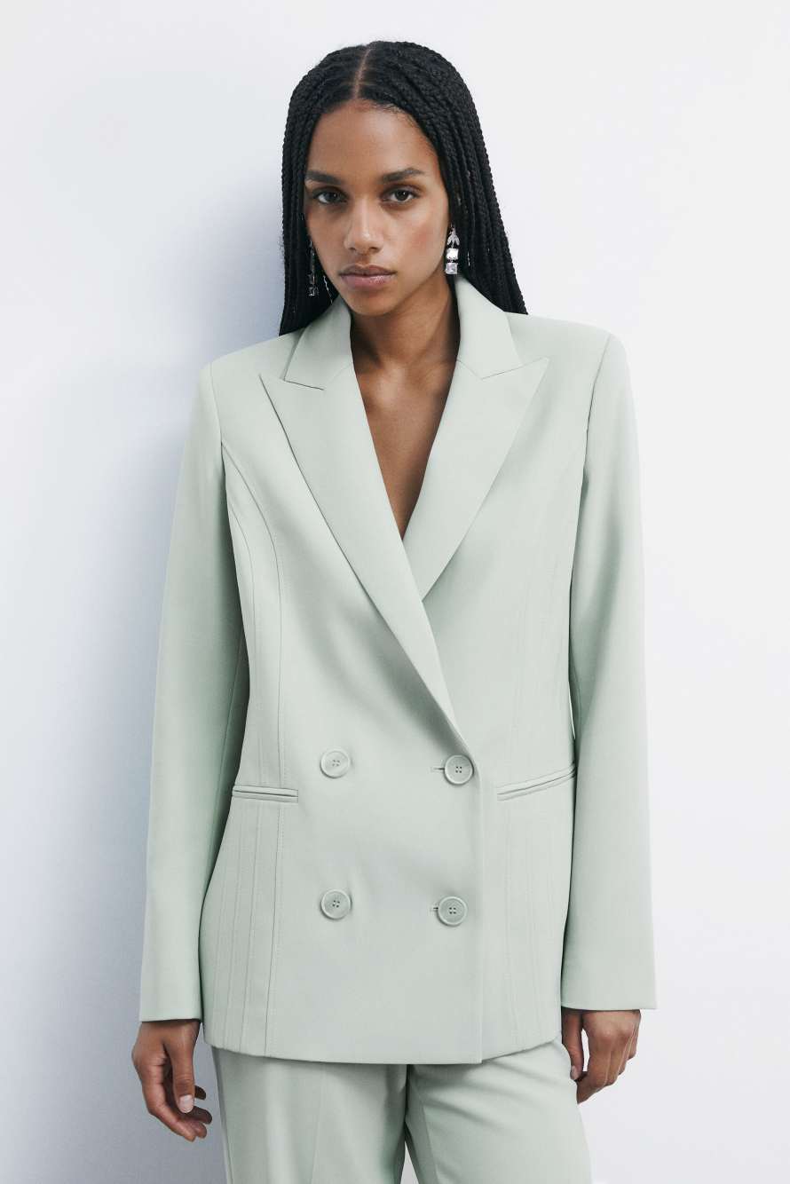 Double-breasted jacket with peak lapels, Green, Patrizia Pepe