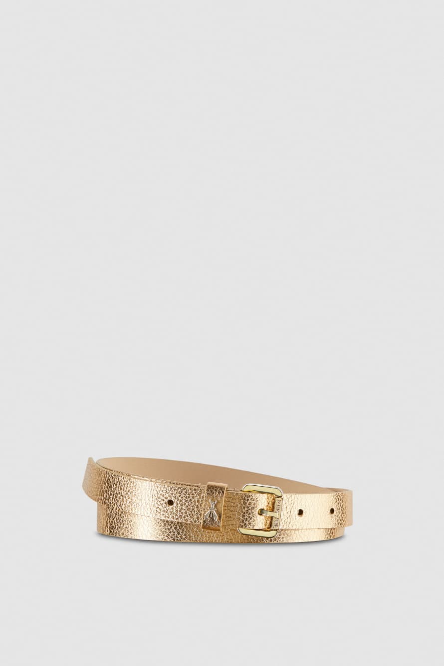 Low-rise Fly belt in laminated leather, Gold, Patrizia Pepe