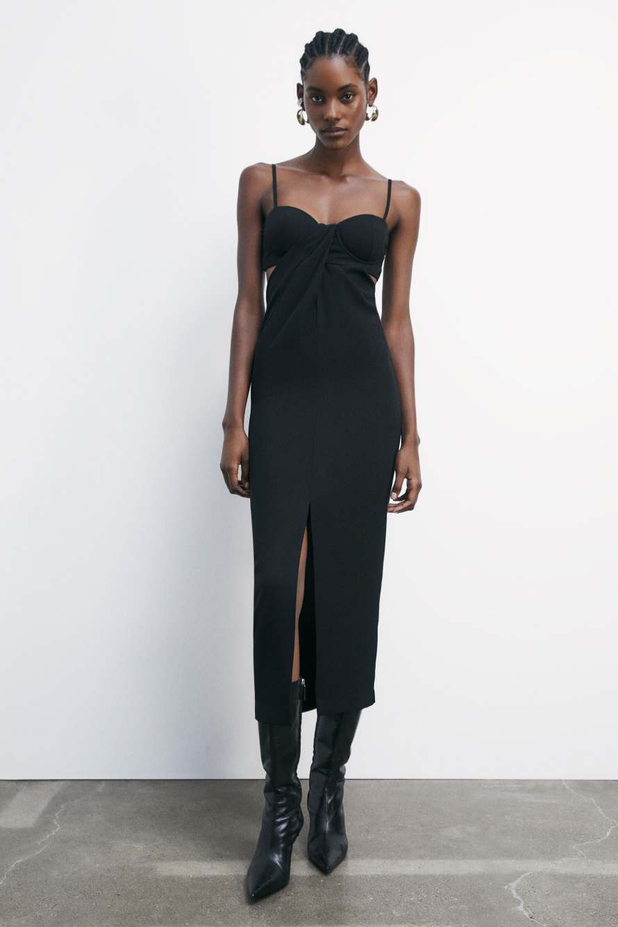 Midi dress with draping, Black, Patrizia Pepe