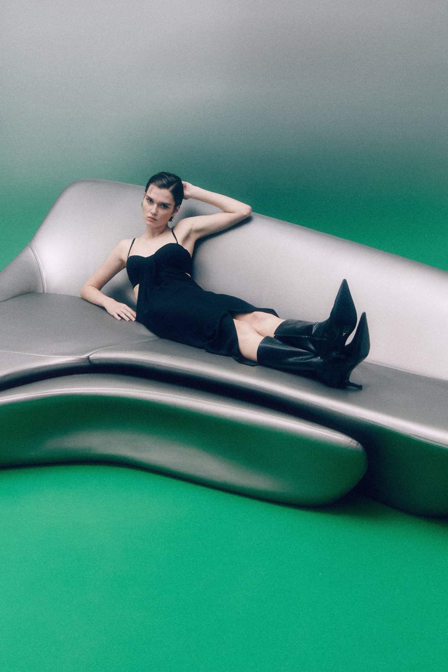 Midi dress with draping, Black, Patrizia Pepe