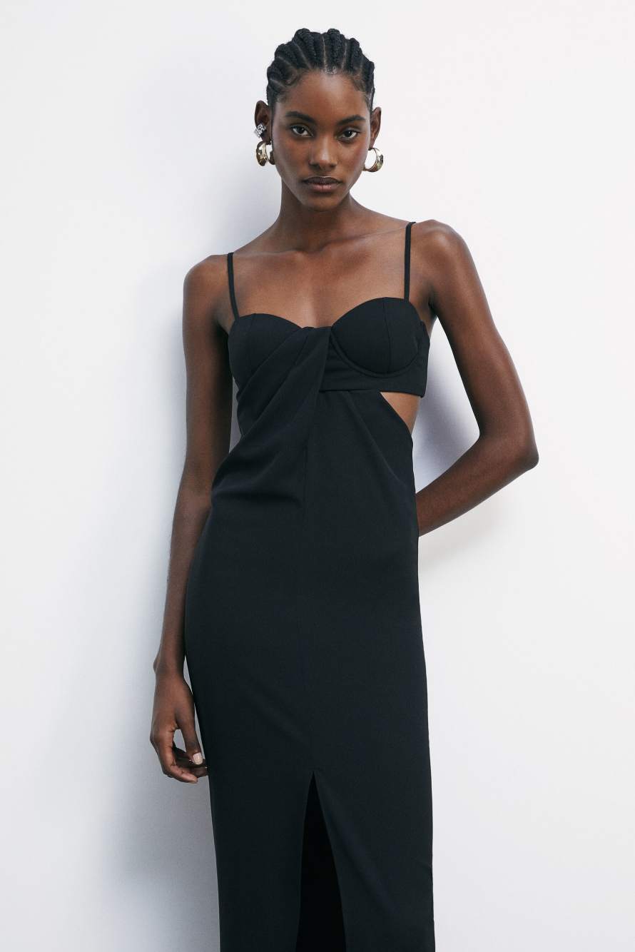 Midi dress with draping, Black, Patrizia Pepe