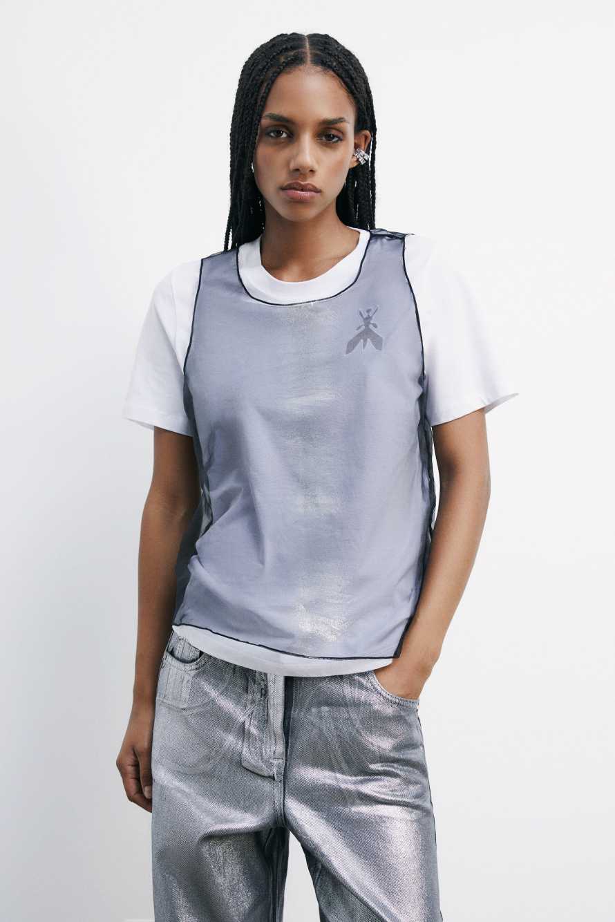 Transparent top with metallic effect, Black, Patrizia Pepe