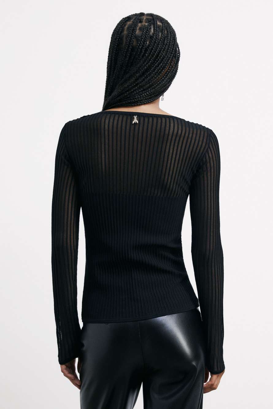 Прозрачный облегающий топ в рубчик, Черный, Patrizia Pepe