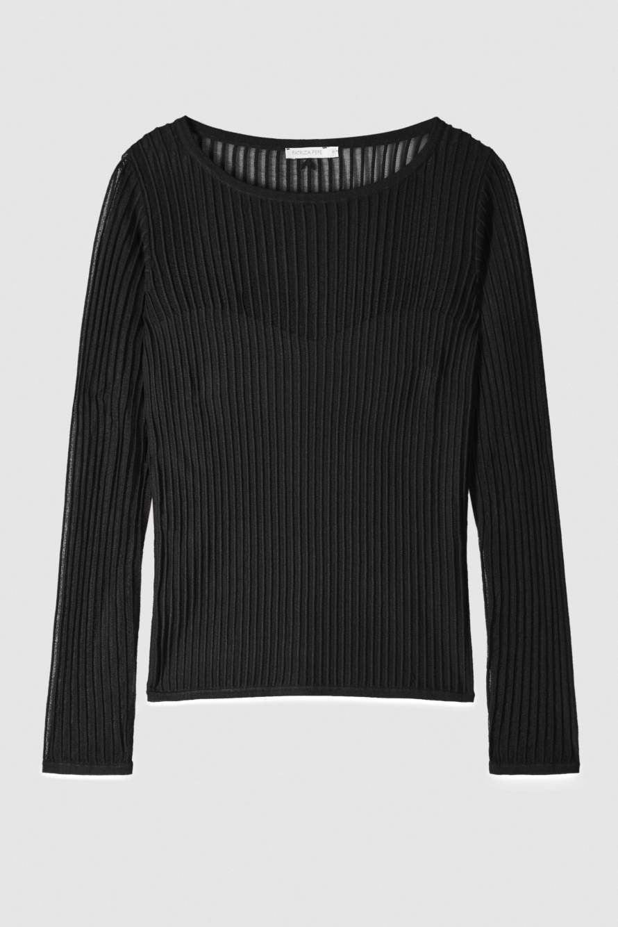Прозрачный облегающий топ в рубчик, Черный, Patrizia Pepe