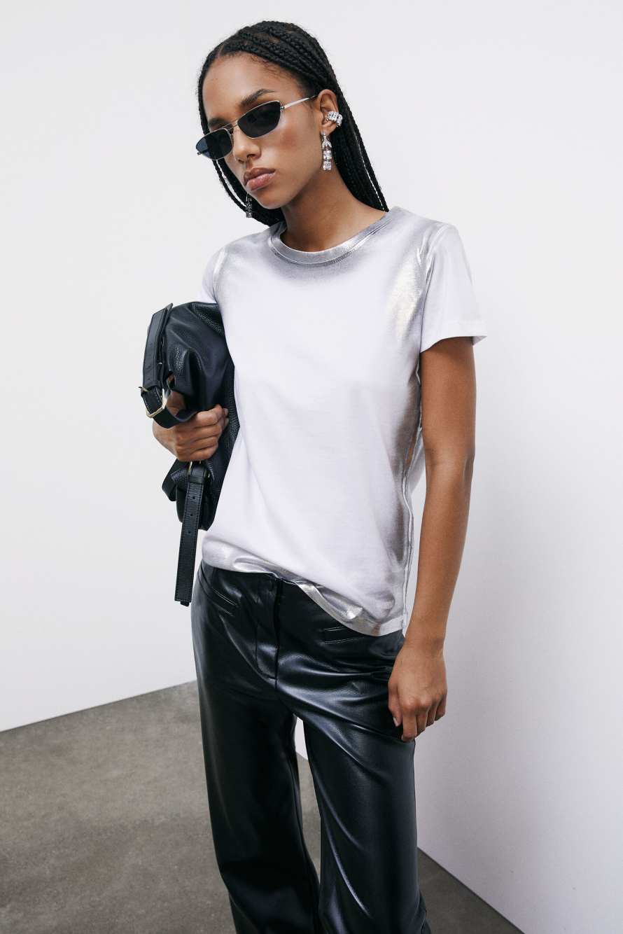 Metallic-effect jersey T-shirt, White, Patrizia Pepe