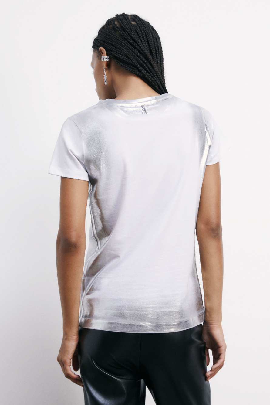 Metallic-effect jersey T-shirt, White, Patrizia Pepe