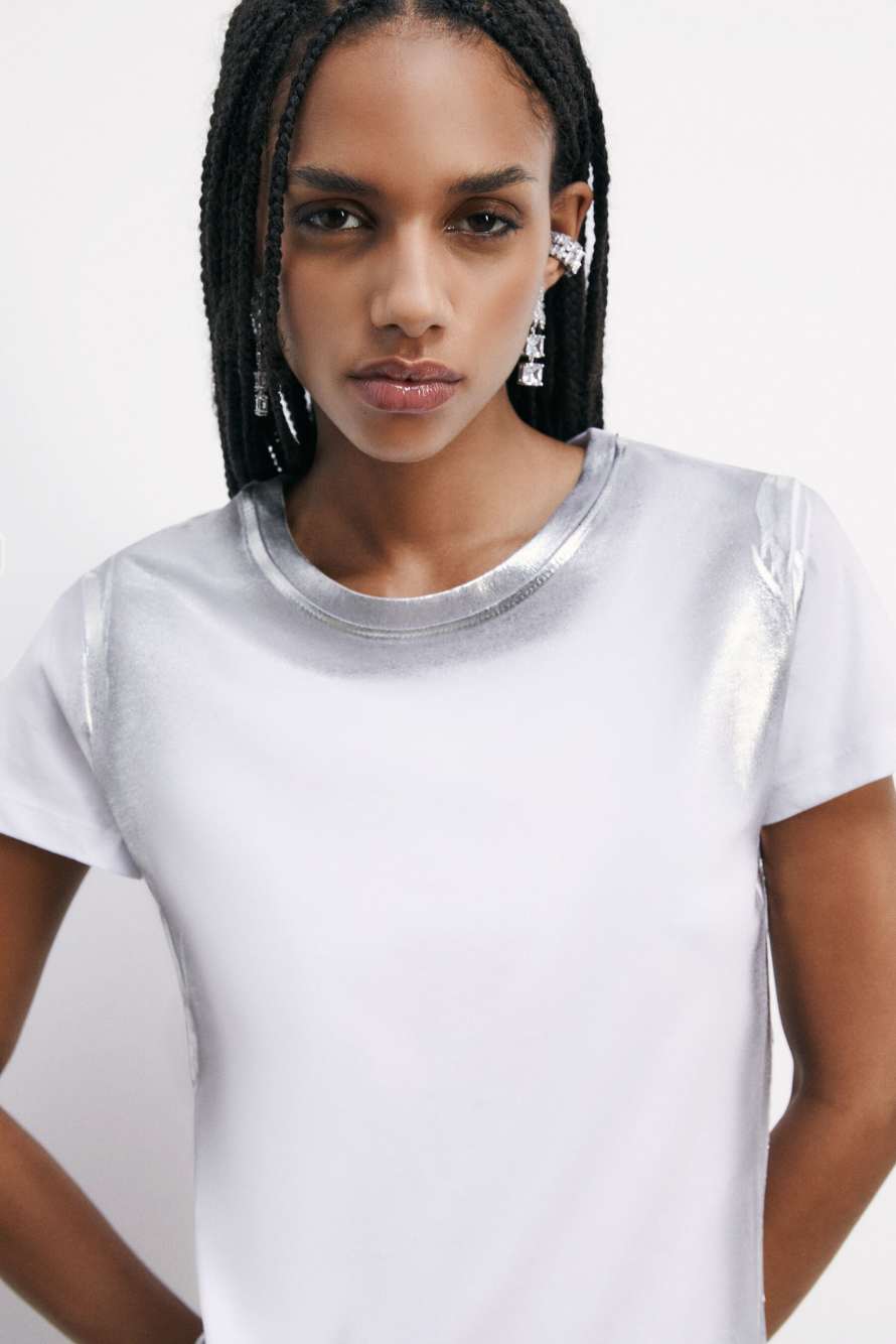 Metallic-effect jersey T-shirt, White, Patrizia Pepe