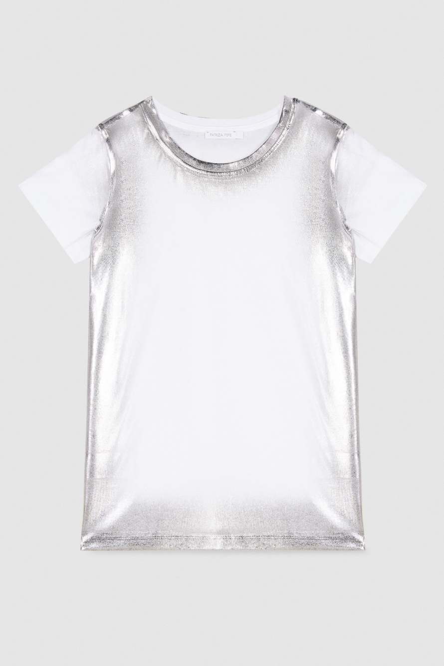 Metallic-effect jersey T-shirt, White, Patrizia Pepe